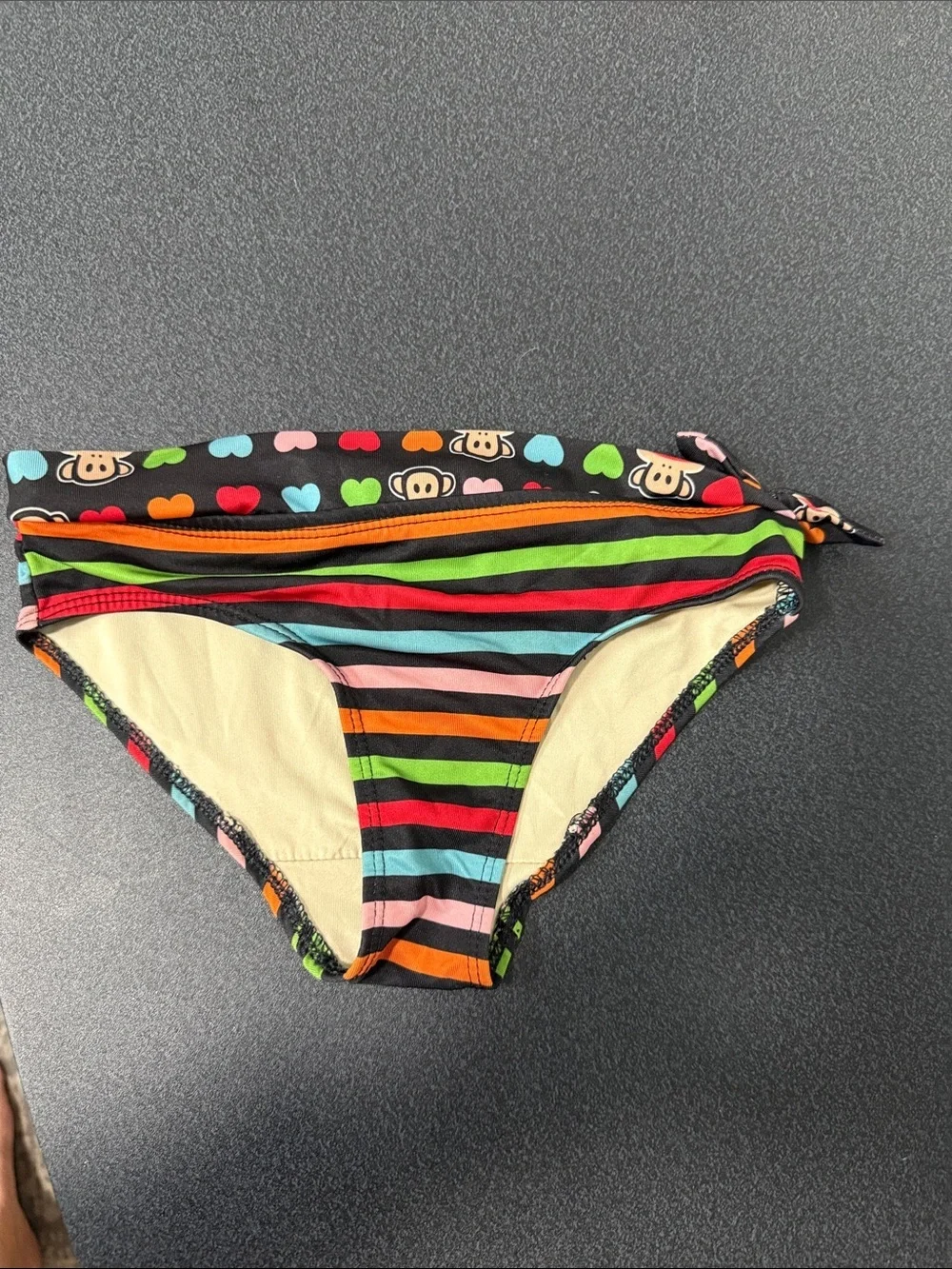 Paul Frank Striped Multicolor Girls Bikini Bottom with Heart Trim 2010
